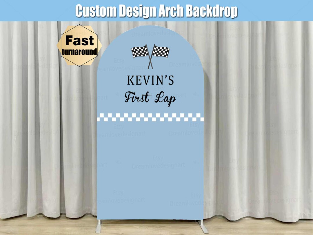First Lap Birthday Arch Backdrop Cover Stand Blue Race Car Baby Boy One ...