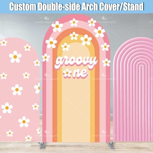 Groovy One Birthday Arch Backdrop Cover Stand Custom Daisy Flower Pink Baby 1st Birthday Summer Pool Party Chiara Wall Panels Shower B018