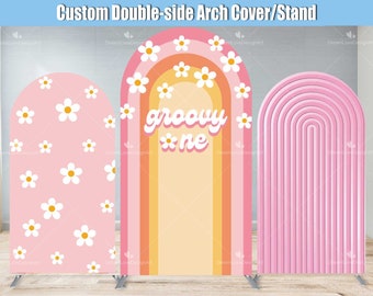 Groovy One Birthday Arch Toile de fond avec support personnalisé Daisy Flower Pink Baby 1er anniversaire Summer Pool Party Chiara Panneaux muraux pour la douche B018