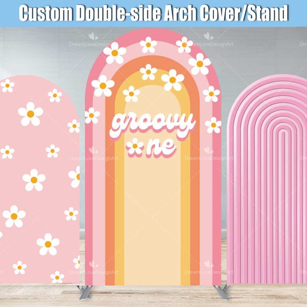 Groovy One Birthday Arch Backdrop Cover Custom Daisy Flower Pink Baby 1. Geburtstag Bogen Stand Chiara Wall Panels Brautparty Foto