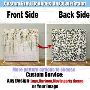 White Rose Flowers Wall Square Photobooth Backdrop Custom Cover Stand Floral Party Background Birthday Bridal Shower Photo Booth Studio G261