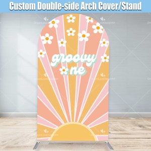 Groovy One 1st Birthday Arch Backdrop Cover Daisy Flower Pink Baby Girl First Birthday Arch Stand Chiara Wall Panels Photo Custom