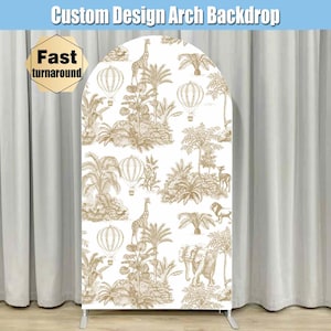 Safari Toile de Jouy Arch Backdrop Cover Neutral Chinoiserie Jungle Adventure Wild Animals Baby Shower Wild One Birthday Party Chiara Wall