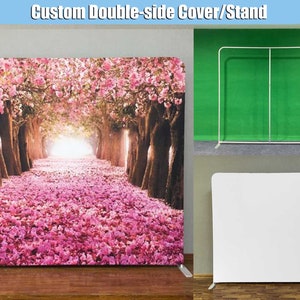 Pink Flowers Forest Backdrop Double-sided Cover Stand Frame Custom Square Backdrop Birthday Bridal Shower Party Solid Color Rectangle Photo