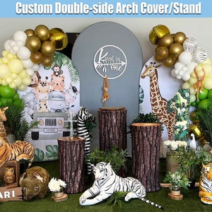 Safari Birthday Arch Backdrop Double-sided Cover Stand Frame Custom Wild Animals Jungle Balloons Arch Garland Chiara Wall Party Round Photo