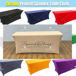 Tovaglia elasticizzata in spandex stampata personalizzata, tovaglia personalizzata da 4 piedi, 6 piedi, 8 piedi, per eventi, feste, fiere
