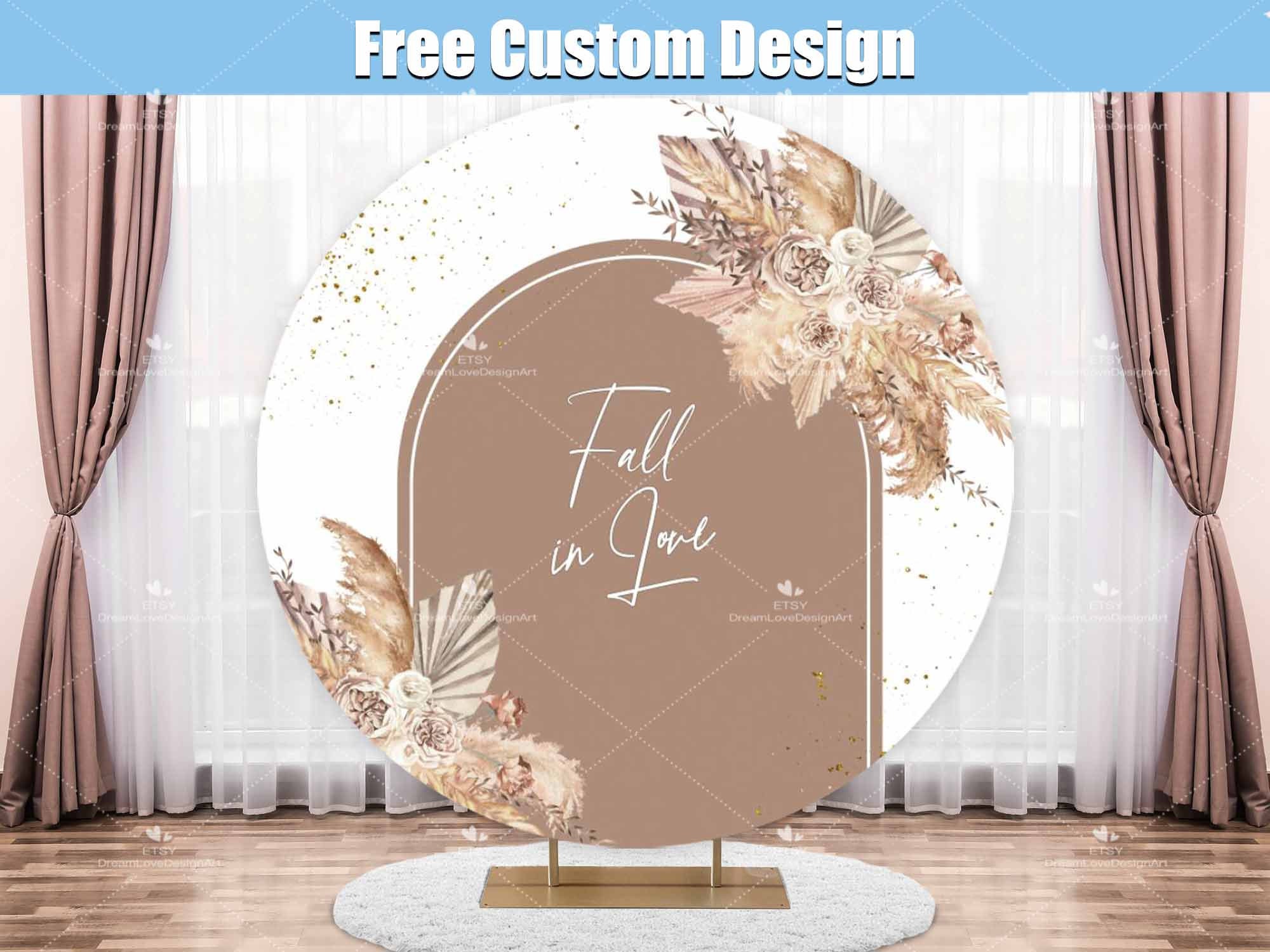 Fall in Love Round Backdrop Cover Autumn Bridal Shower Party Circle Boho Bohemian Engagement Wedding Photo Background Girl Personalized AR15