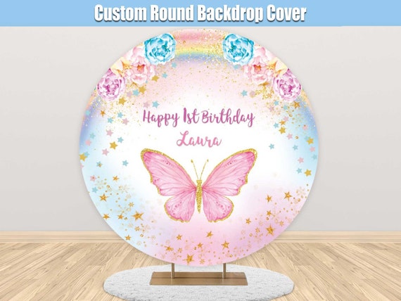 Girl Butterfly Birthday Round Backdrop Cover Party Circle - Etsy