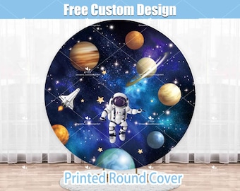 Outer Space Astronaut ronde achtergrond cover aangepaste Baby Boy Universe verjaardagsfeestje cirkel achtergrond Arch hoepel gepersonaliseerde gebeurtenis decor R083