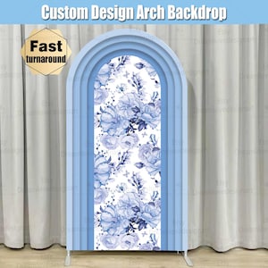 Toile 3D-Kräuselungen Bogen-Hintergrund-Abdeckungs-Stand etwas Blaues, bevor ich Brautdusche Blaue Blumen-Mädchen-Party Benutzerdefinierte gewölbte Chiara-Wand-Platte tue