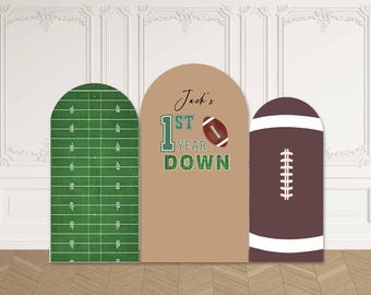 First Year Down Birthday Arch Backdrop Cover Football Party Baby Boy 1st Custom Sports Chiara J089