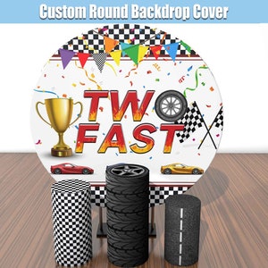 Two Fast Round Backdrop Cover Baby Boy Car Birthday Party Arch Circle Photo Background Cylinder Cover Pedestal Stand Personalized Supplies