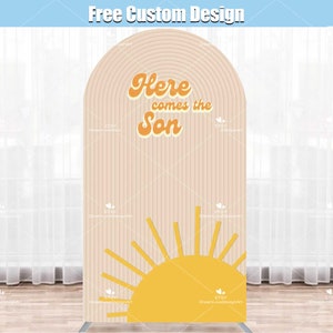 Here Comes the Son Arch Backdrop Cover Stand Custom Boy Baby Shower Party Sun Retro Groovy Ripples Frame Panel Sunshine Chiara Wall G279