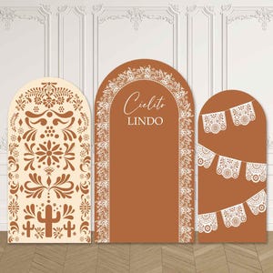 Cielito Lindo Baby Shower Arch Backdrop Cover Brown Talavera Terracotta Baby Girl Mexican Fiesta Party Pastel Custom Chiara Wall Sign Fabric