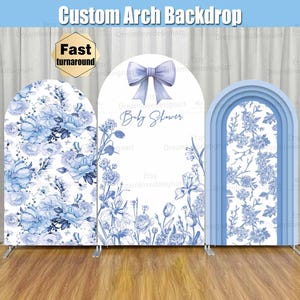 Blauwe toile strik babyshower boog achtergrond hoes standaard baby meisje iets elegante chinoiserie bloemen partij aangepaste gebogen chiara wandpanelen