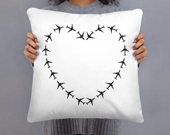 Coussin coeur avion : coussin décoratif pour les amateurs de voyage