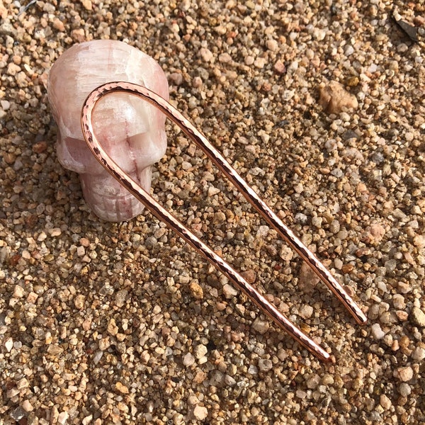 Hammered Copper Hair Fork - Heavy Texture - Handmade Minimalist Copper Hair Pin - French Hair Pin - Simple Hair Accessories - Hair Jewelry