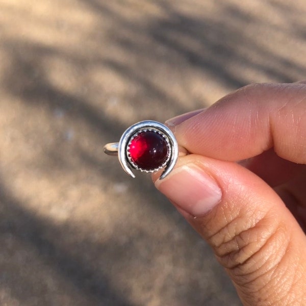 Red Rosarita Barlow Ring Vampire Fangs Handmade Sterling Silver Halloween