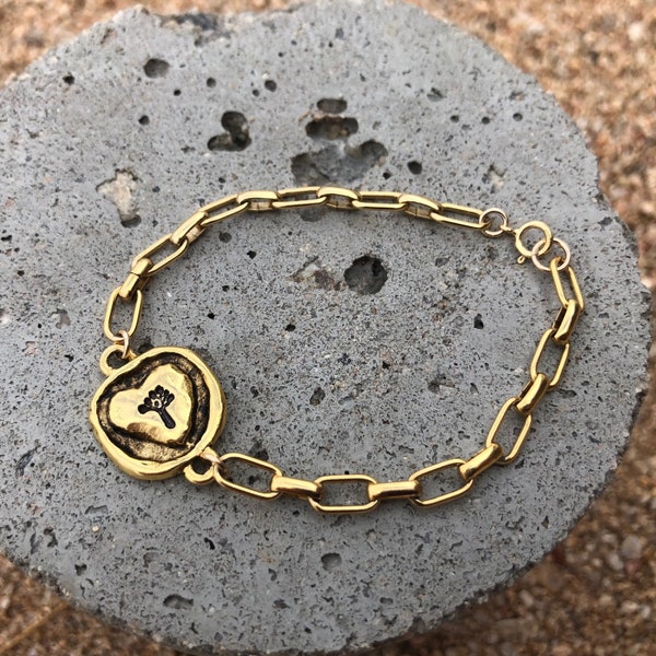 Gold or Silver Joshua Tree Heart Rustic Paper Clip Chain Bracelet