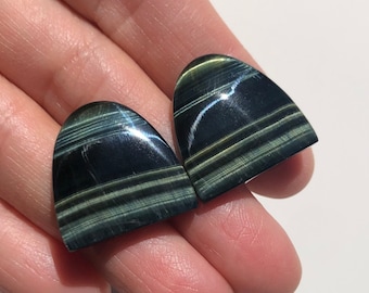 Blue Tiger Eye Pair Cabochons Jewelry Making Destash
