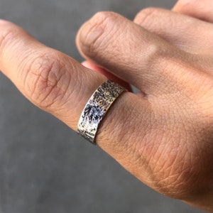 Handmade Reticulated Organic Texture Rustic Silver Wide Band Ring