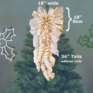 45 Inch Long Christmas Tree Topper Bow, made of Traditional Silver & Gold Sparkled wired Ribbons, It&#39;s HUGE, It&#39;s Beautiful, It SPARKLES
