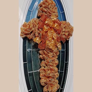 Religious Cross Wreath, Front Door Wreath, Outdoor Wreath, Copper Mesh, Gift for her, Cemetery Cross