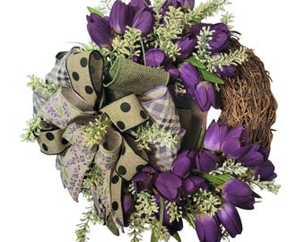 Tulip Wreath, Purple Tulips, Spring Tulip Grapevine, Spring Wreath, Grapevine Wreath, Tulip Wreath, Purple Tulip, chic