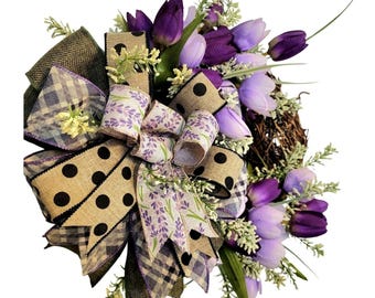 Tulips in Purples, Angel Grapevine, Spring Wreath, Twig Wreath, Tulip Wreath,  Farmhouse Wreath, Mother's Day Gift, Housewarming