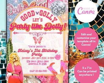 Dolly Inspired Birthday Invitation,  Dolly Parton, Invitation template, Dolly Parton Inspired, Disco Cowgirl, Cowgirl, Girl Birthday