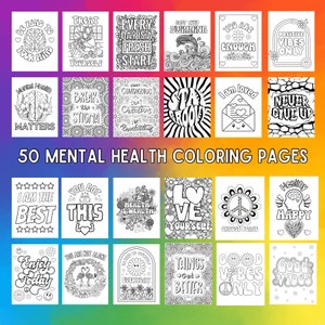 Páginas para colorir de saúde mental, afirmações positivas, páginas para colorir infantis, páginas para colorir adultos, livro para colorir, folhas para colorir,