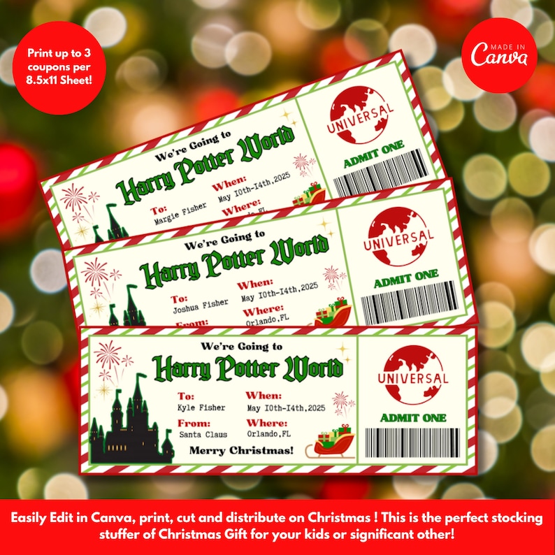 Universal Ticket, Editable Ticket, Theme Park Ticket, Hogwarrts