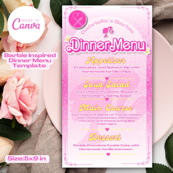 Pink Doll Inspired Menu ||  Birthday Dinner Party|| Dinner Party Menu || Pink Doll Menu || Pink Girl Birthday || Bachelorette Dinner Menu