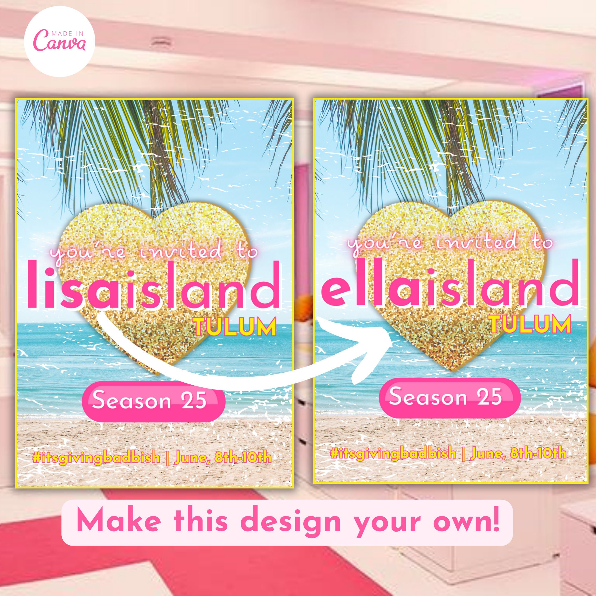 Island Inspired Birthday Invitation, Tropical Birthday Invitation, Luv