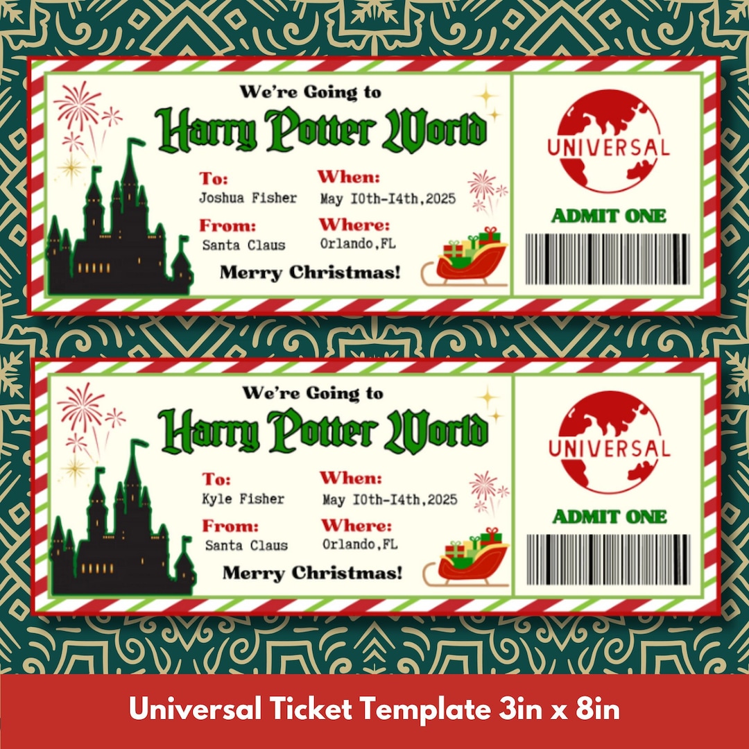Universal Ticket, Editable Ticket, Theme Park Ticket, Hogwarrts
