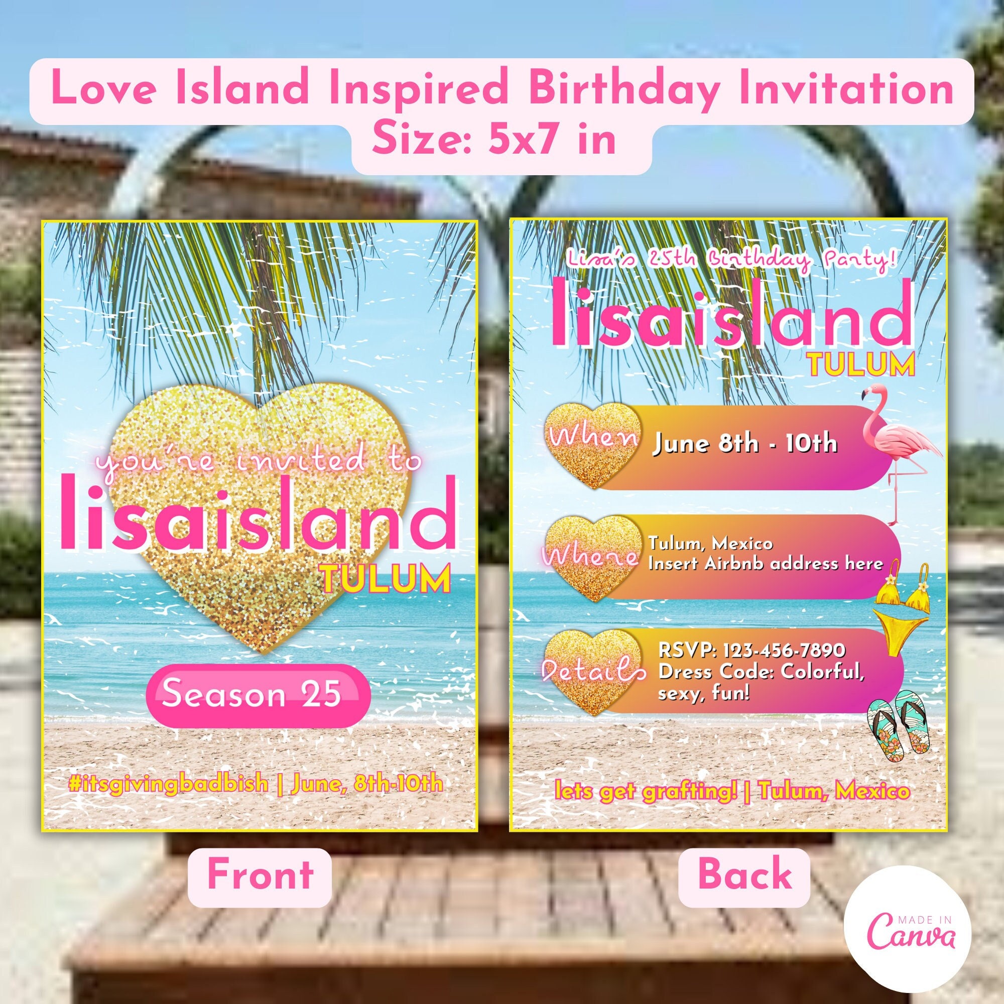 Island Inspired Birthday Invitation, Tropical Birthday Invitation, Luv