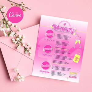 Modèle d&#39;itinéraire inspiré d&#39;une poupée | Itinéraire Bachelorette| Itinéraire de la fête| Itinéraire de voyage | Itinéraire pour un enterrement de vie de jeune fille