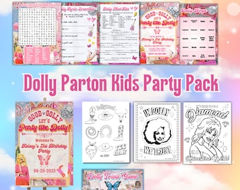 Dolly Parton, Kids Party Bundle, Birthday Games, Coloring Pages, Party Supplies, Birthday Invitation, Birthday Party, Welcome Sign,