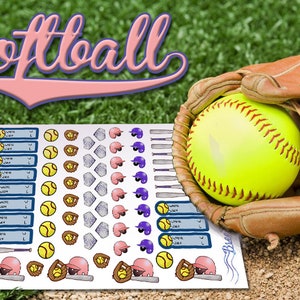 Printable Softball Planner Stickers for Erin Condren, Happy Planner, and more! Includes Cut Files!