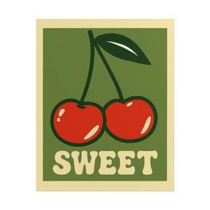 Vintage Cherry Print Poster, Retro Wall Art, Cute Home Decor, Sweet Cherry Wall Hanging, Gift for Fruit Lovers