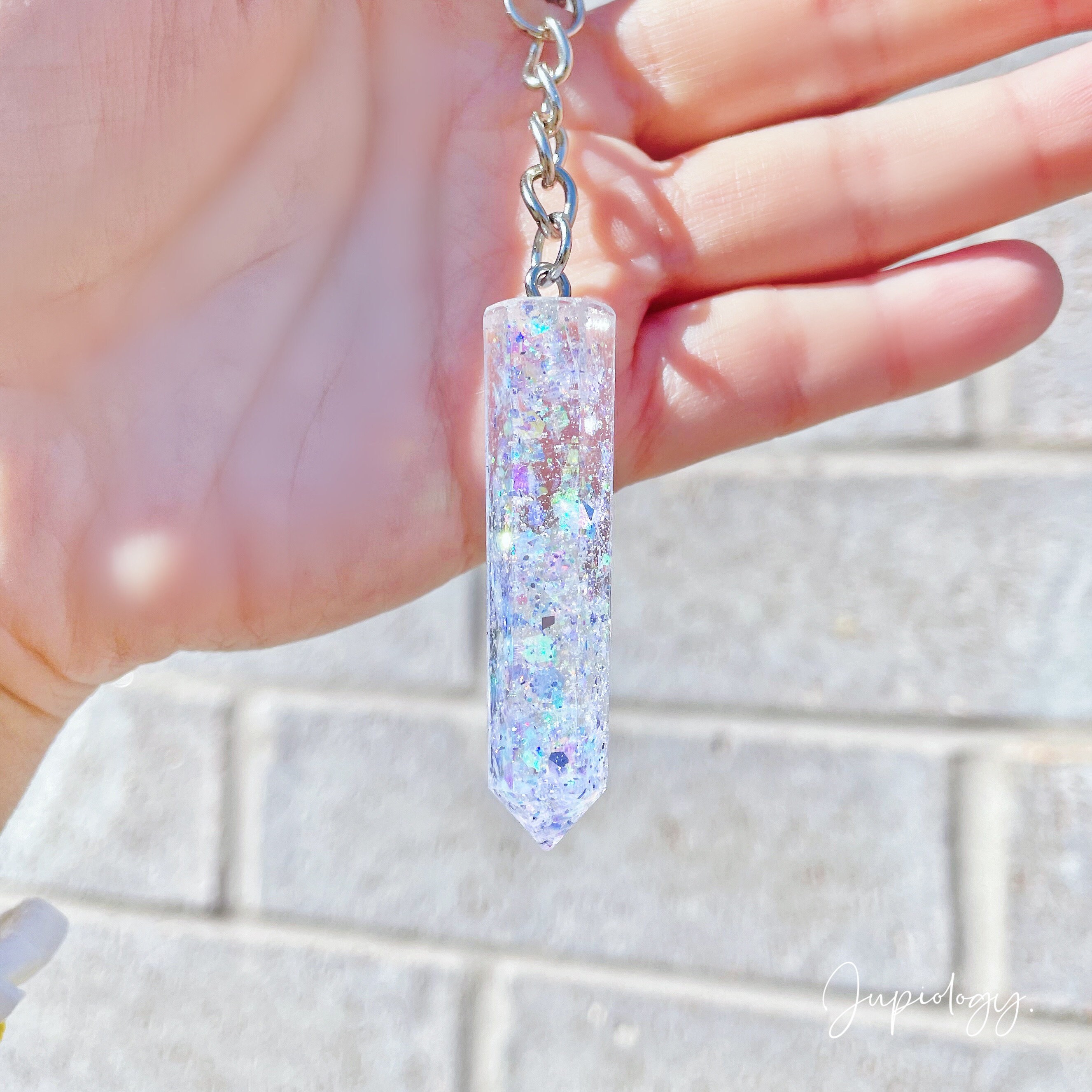 Crystal pendant keyring glitter gem keychain handmade resin Etsy