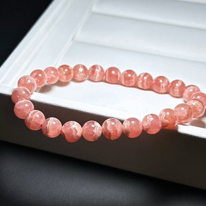 7.5mm, Certified Natural Argentina Rhodochrosite Bracelet, Argentina Rhodochrosite Beads Bracelet, 天然阿根廷红纹石紫水晶雕刻珠手串 image 1