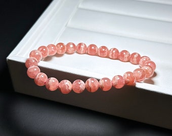 7.5mm+, Certified Natural Argentina Rhodochrosite Bracelet, Argentina Rhodochrosite Beads Bracelet, 天然阿根廷红纹石紫水晶雕刻珠手串