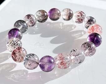 12.5mm, Certified Top Grade Natural Super Seven Bracelet, Super 7 Quartz Bracelet, 收藏级透体天然超七水晶手串