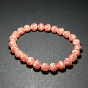 7.5mm, Certified Natural Argentina Rhodochrosite Bracelet, Argentina Rhodochrosite Beads Bracelet, 天然阿根廷红纹石紫水晶雕刻珠手串 image 4