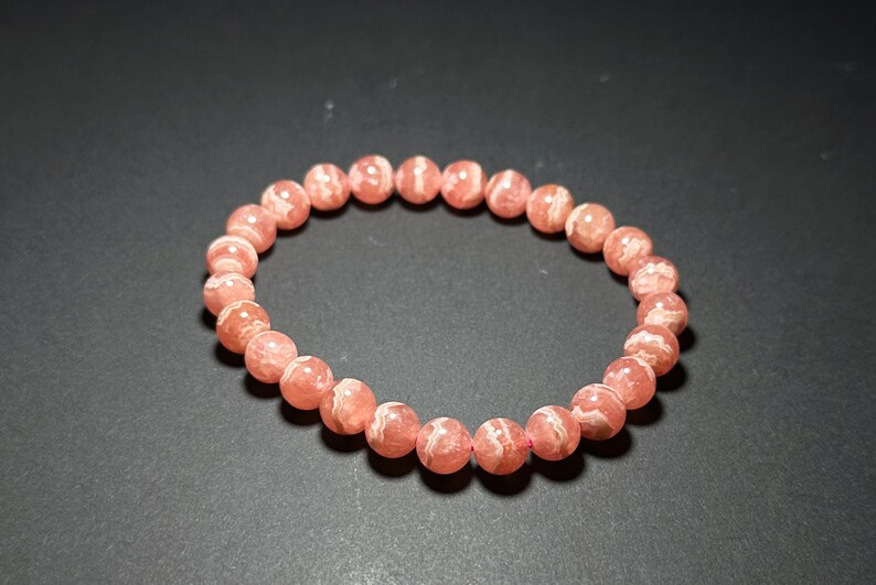 7.5mm, Certified Natural Argentina Rhodochrosite Bracelet, Argentina Rhodochrosite Beads Bracelet, 天然阿根廷红纹石紫水晶雕刻珠手串 image 4