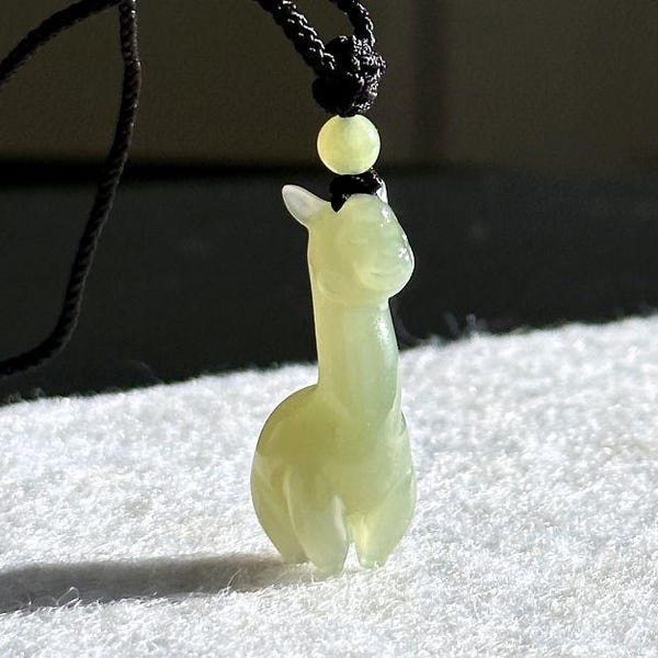 Certified Dainty Icy Lake Green Jade Carved Alpaca Pendant, Green Nephrite Pendant, 天然湖水绿软玉雕刻羊驼吊坠