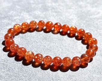 7.4mm, Certified Collector's Choice Top Grade Natural Rich Orange Golden Sunstone bracelet, Top Grade Sunstone bracelet, 天然收藏级浓橙满矿金太阳石手串