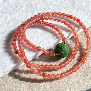 4.5mm+, Natural Szechuan Jiukou Nanhong Agate with Green Nephrite Three Wraps Bracelet , 天然川料冰飘南红配碧玉3圈手串