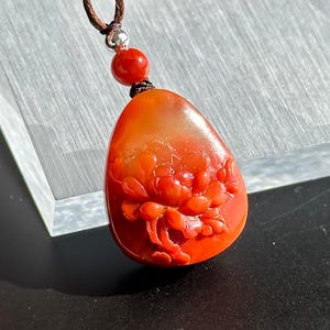 Certified Natural High Grade Flame Red Nanhong Agate Hand Carved Peony flower Pendant, 天然无优化川料火焰红南红手雕牡丹吊坠